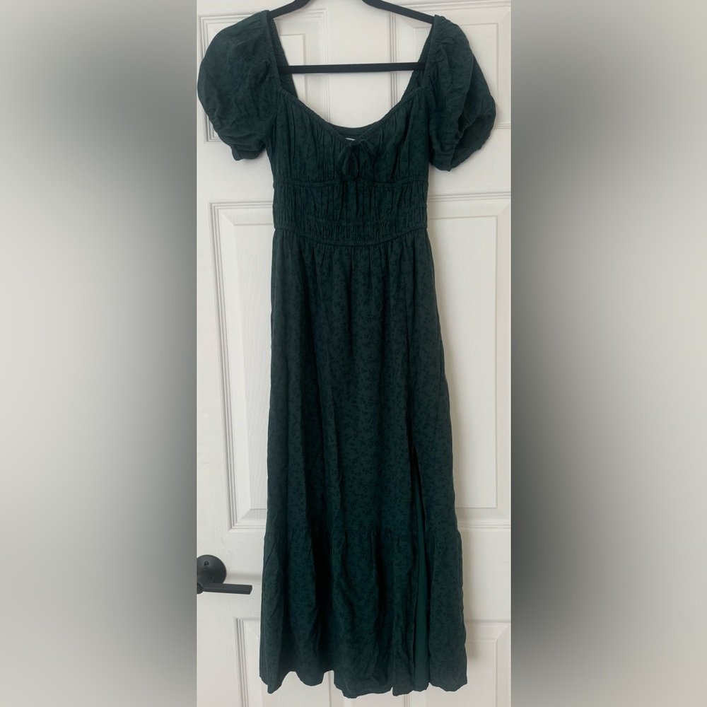 Hollister Green Floral Dress with Slit